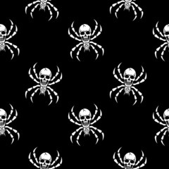 spider skeleton on a black background seamless pattern