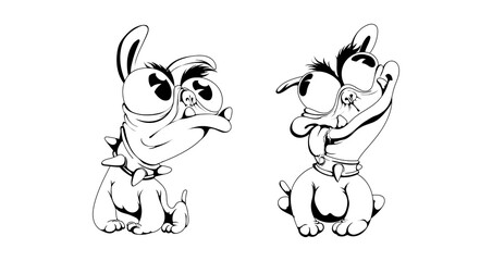 Vector illustration of a French bulldog in black and white style