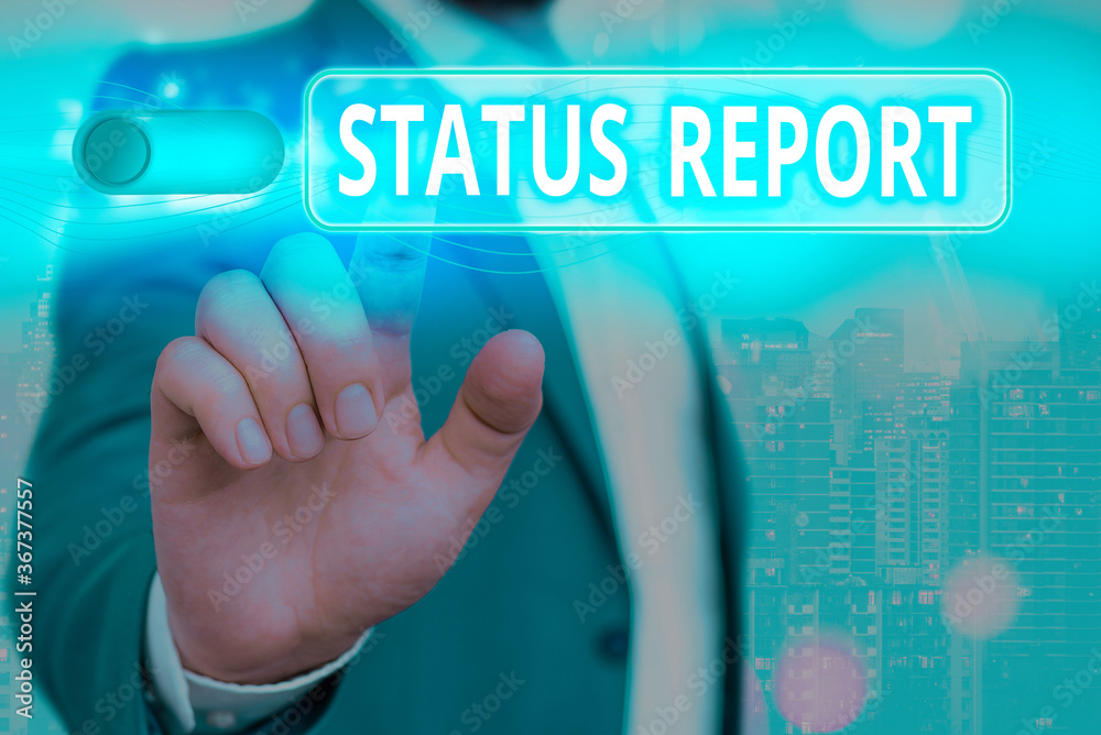 Poster handwriting text status report. conceptual photo summarizes the particular situation as of a stated 