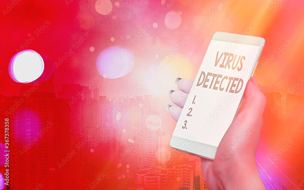 Poster word writing text virus detected. business photo showcasing a computer program used to prevent and r