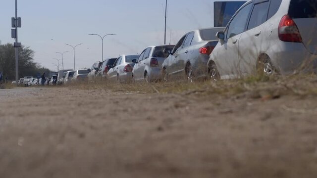 Cars cueing for fuel in Gaborone Botswana due to fuel shortage caused by COVID-19