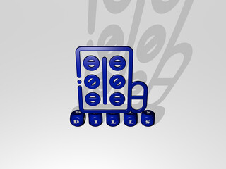 Obraz premium 3D illustration of pills graphics and text made by metallic dice letters for the related meanings of the concept and presentations. background and medicine