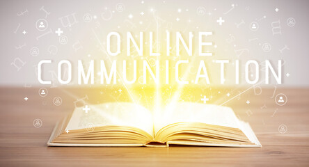 Open book with ONLINE COMMUNICATION inscription, social media concept