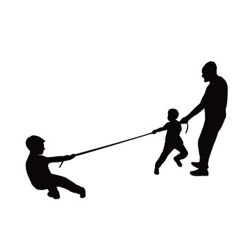 recommend clip art: boys and man playing tug of war, silhouette vector