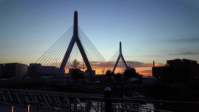 Leonard P. Zakim Bunker Hill Memorial Bridge in Boston Massachusetts at sunset