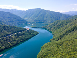 Aerial view of The Vacha (Antonivanovtsi) Reservoir, Bulgaria
