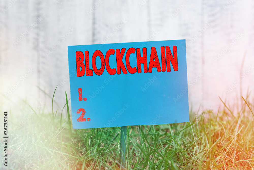 Poster handwriting text blockchain. conceptual photo digital database containing information that can be us