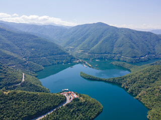 Aerial view of The Vacha (Antonivanovtsi) Reservoir, Bulgaria