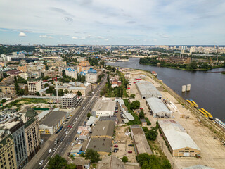 Obraz premium Aerial drone view. View of the Podil in Kiev.