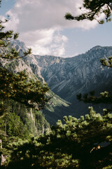 Fototapeta na wymiar mountains landscape scenery view. Beautiful landscape panorama with pine trees. Montenegro, Durmitor. 