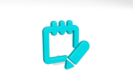 NOTES EDIT stand with shadow. 3D illustration of metallic sculpture over a white background with mild texture. business and music