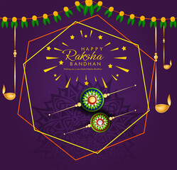 Raksha bandhan Festival Background Design with Creative Rakhi Illustration - Indian Religious Festival Background Vector Illustration