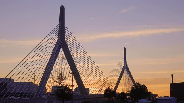Leonard P. Zakim Bunker Hill Memorial Bridge in Boston Massachusetts at sunset
