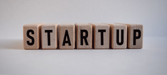 Startup, backup plan, the inscription on wooden cubes on a white background