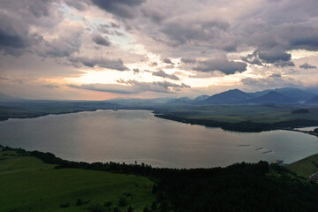 View of the sunset on the Liptovska Mara reservoir in Slovakia