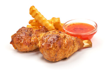 Roasted chicken legs, isolated on white background