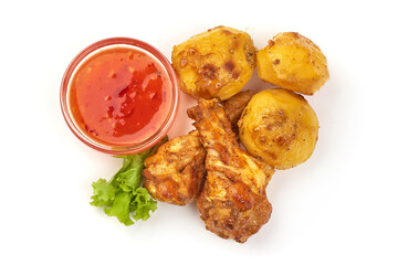 Roasted chicken legs, isolated on white background