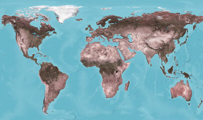 Earth view from space, world physical map with texture on global satellite photo. Elements of this image furnished by NASA.