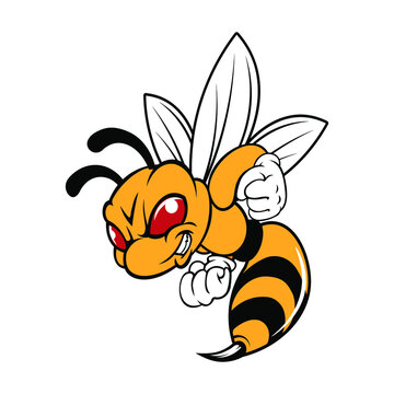 Cartoon character of a furious orange hornet
