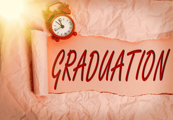 Word writing text Graduation. Business photo showcasing the award or acceptance of an academic...