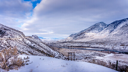 Winter Landscape of the Thompson River Valley along the Trans Canada Highway between Kamloops and...
