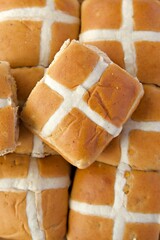 Hot cross buns showing their geometric pattern