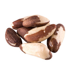 brazil nuts isolated on white background, closeup, detailed walnut skin texture, macro photo