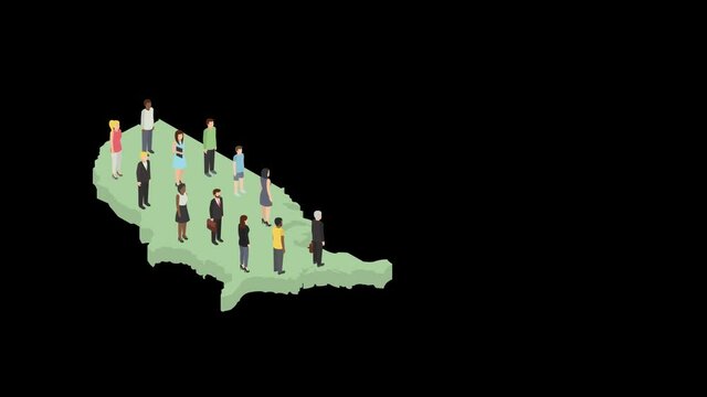 America map and its people. animation. various people. different professions etc.
