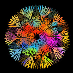 A multi-colored abstraction of a snowflake. Merry Christmas. Mixed media. Vector illustration