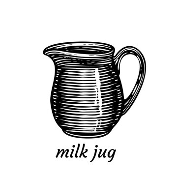 milk jug scratchboard. vector illustration.