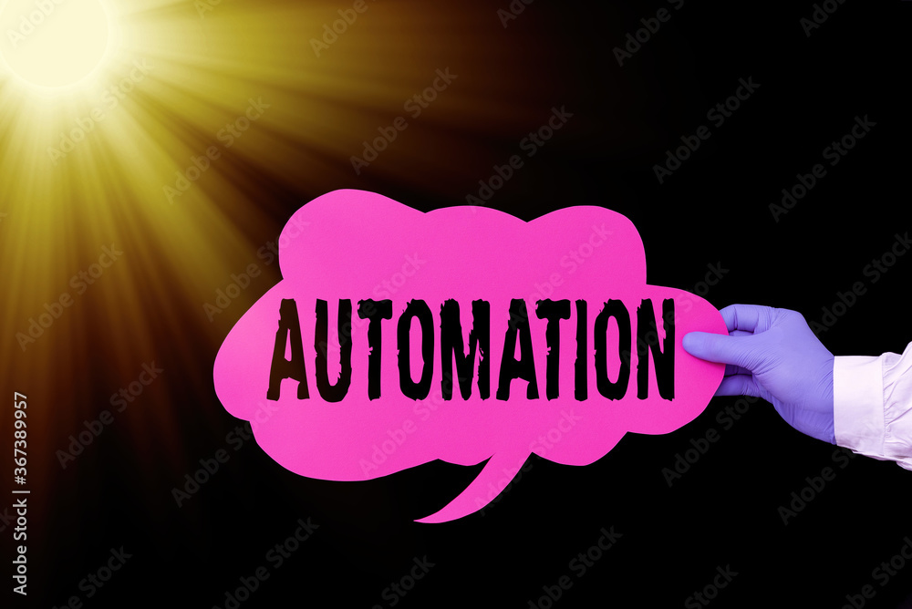 Poster handwriting text automation. conceptual photo automatically controlled operation of an apparatus, pr