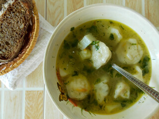 soup with dumplings in a plate