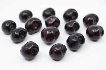 Sweet cherries isolated on a white background. Fresh red cherries.
