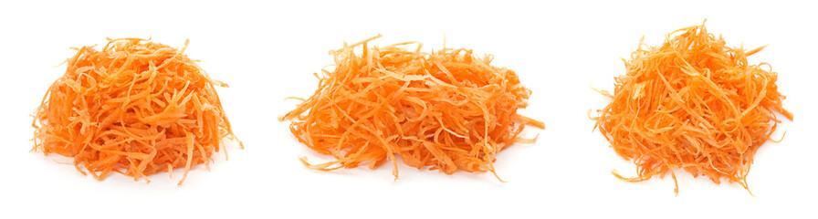 Set of grated carrot on white background. Banner design