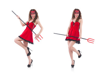 Woman as red devil in halloween concept