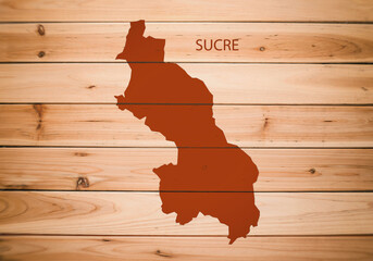 Map of Sucre Department, Colombia, on wooden background, 3D illustration