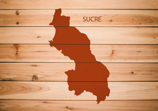 Map of Sucre Department, Colombia, on wooden background, 3D illustration