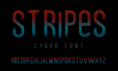 Futuristic cyber font consisting of parallel lines with a transparent gradient at the edges
