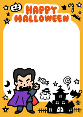 仮装した子供と手描き風イラストのハロウィンポスター[08]　A3・たて