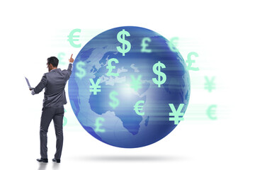 Global money transfer and exchange concept with businessman