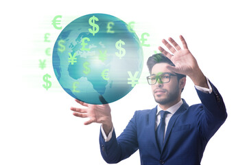 Global money transfer and exchange concept with businessman