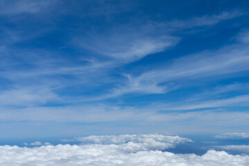 Naklejka na ściany i meble beautiful blue sky background captured above the clouds