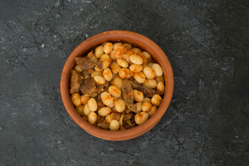 Haricot bean meal with meat in the plate from Turkey.