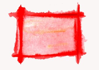 Red watercolor background frame on white paper