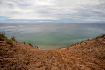 Log Slide at Pictured Rock National Lakeshore in cloudy summer Michigan