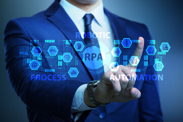 Businessman pressing buttons in RPA concept