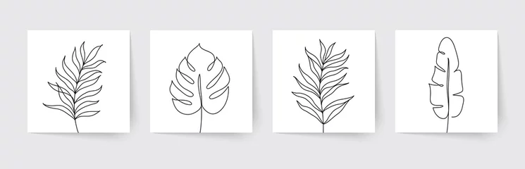Crédence de cuisine en verre imprimé Une ligne Un dessin au trait de feuilles de palmiers tropicaux. Art moderne à une seule ligne. Illustration vectorielle.