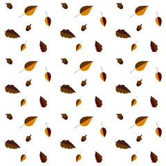 Seamless pattern of the autumn leaves and acorns. Small elements