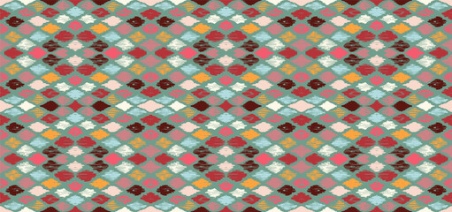 Ikat geometric folklore ornament with diamonds. Tribal ethnic vector texture. Seamless striped pattern in Aztec style. Folk embroidery. Indian, Scandinavian, Gypsy, Mexican, African rug.