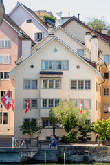 Fototapeta na wymiar Roofs of old Zurich town and river Limmat, Canton of Zurich, Switzerland